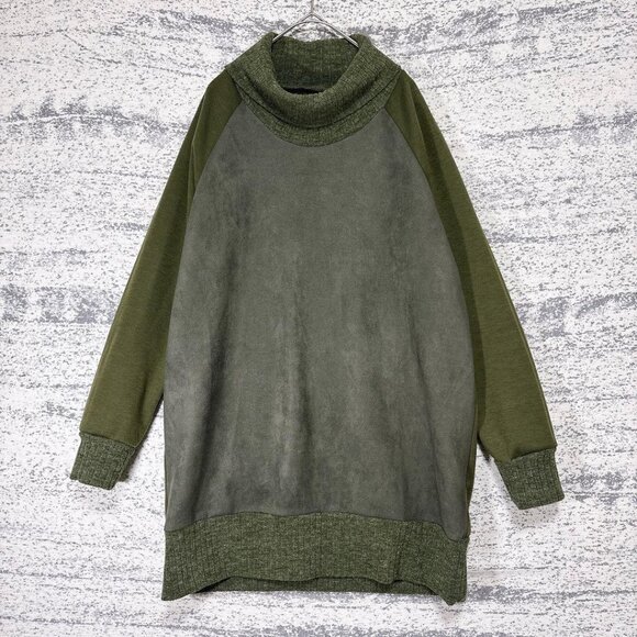 Voielactee Turtleneck Fleece-Lined Suede-Touch Color Block Sweatshirt Tunic - Picture 3 of 5